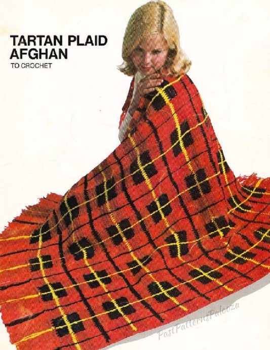 Vintage Crochet Pattern Tartan Plaid Blanket Afghan PDF Instant Digital Download Fringed Throw 48x64 10 Ply