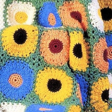 Vintage Crochet Pattern Sunny Sunflowers Afghan PDF Instant Digital Download Colorful Sunflower Motif Blanket 47x62 10 Ply