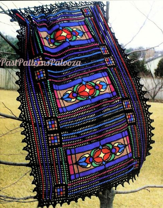Vintage Crochet Pattern Beautiful Stained Glass Afghan PDF Instant Digital Download Tunisian Stitch Heirloom Blanket 10 Ply