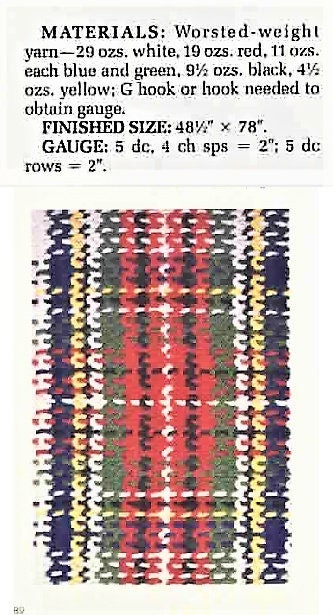 Vintage Crochet Pattern Tartan Plaid Blanket Afghan PDF Instant Digital Download Fringe Throw Lapghan 48x78 10 Ply