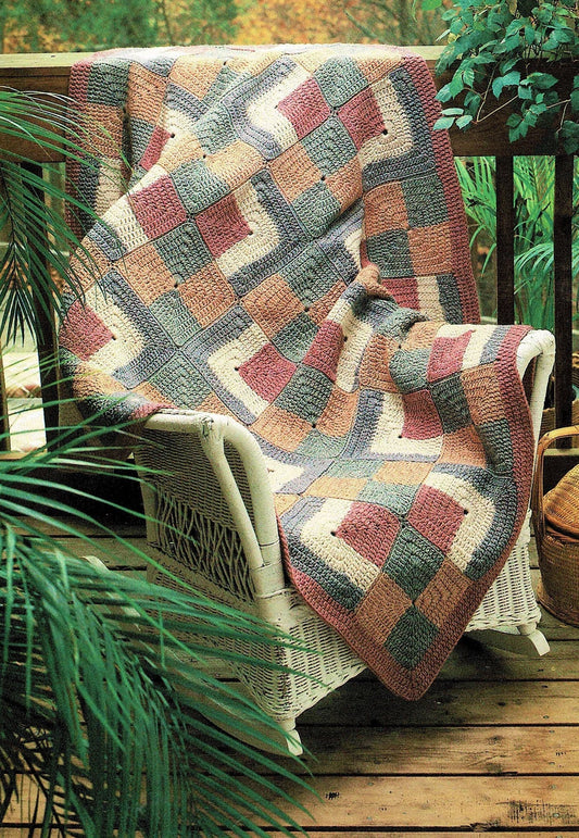 Vintage Crochet Pattern Beautiful Log Cabin Squares Afghan PDF Instant Digital Download Patchwork Quilt Blocks Design Blanket 48x64 10 Ply