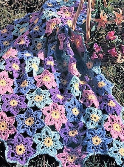 Vintage Crochet Pattern Pretty Field of Wildflowers Afghan Blanket Pattern PDF Instant Digital Download Floral Motifs Throw 46x66 10 Ply