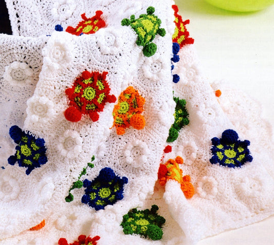 Vintage Crochet Turtle Afghan Pattern PDF Instant Digital Download Tortoise Flower Floral Motifs Animal Afghan Lapghan Blanket 10 Ply
