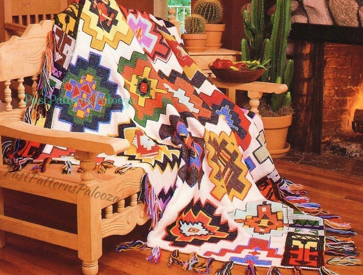 Vintage Crochet Pattern Aztec Mayan Medallions Indian Afghan Blanket  PDF Instant Digital Download Navajo Throw Tunisian Stitch 68x78 10 Ply