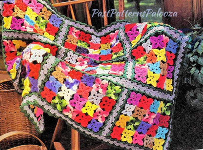 Vintage Crochet Pattern Blossom Flower Beds Afghan PDF Instant Digital Download Floral Garden Squares Scrapghan Scrap Blanket 10 Ply