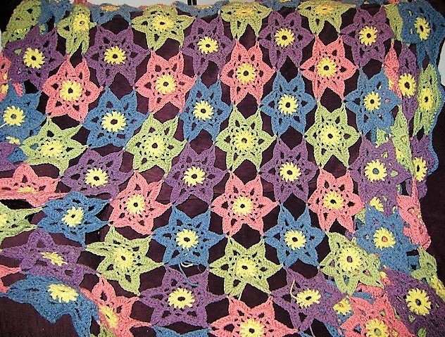 Vintage Crochet Pattern Pretty Field of Wildflowers Afghan Blanket Pattern PDF Instant Digital Download Floral Motifs Throw 46x66 10 Ply