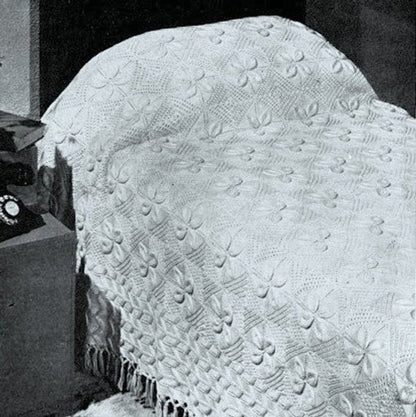 Vintage Knitting Pattern Raised Apricot Leaf Blanket Counterpane Afghan Bedspread Throw Cushion Set PDF Instant Digital Download Any Size