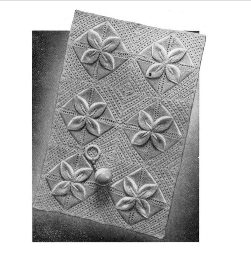 Vintage Knitting Pattern Raised Apricot Leaf Blanket Counterpane Afghan Bedspread Throw Cushion Set PDF Instant Digital Download Any Size