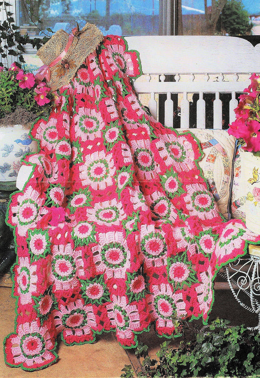 Vintage Crochet Pattern Flower Blossoms Buds Bouquet Afghan PDF Instant Digital Download Retro Floral Lacy Flower Patch Throw Blanket 10 Ply