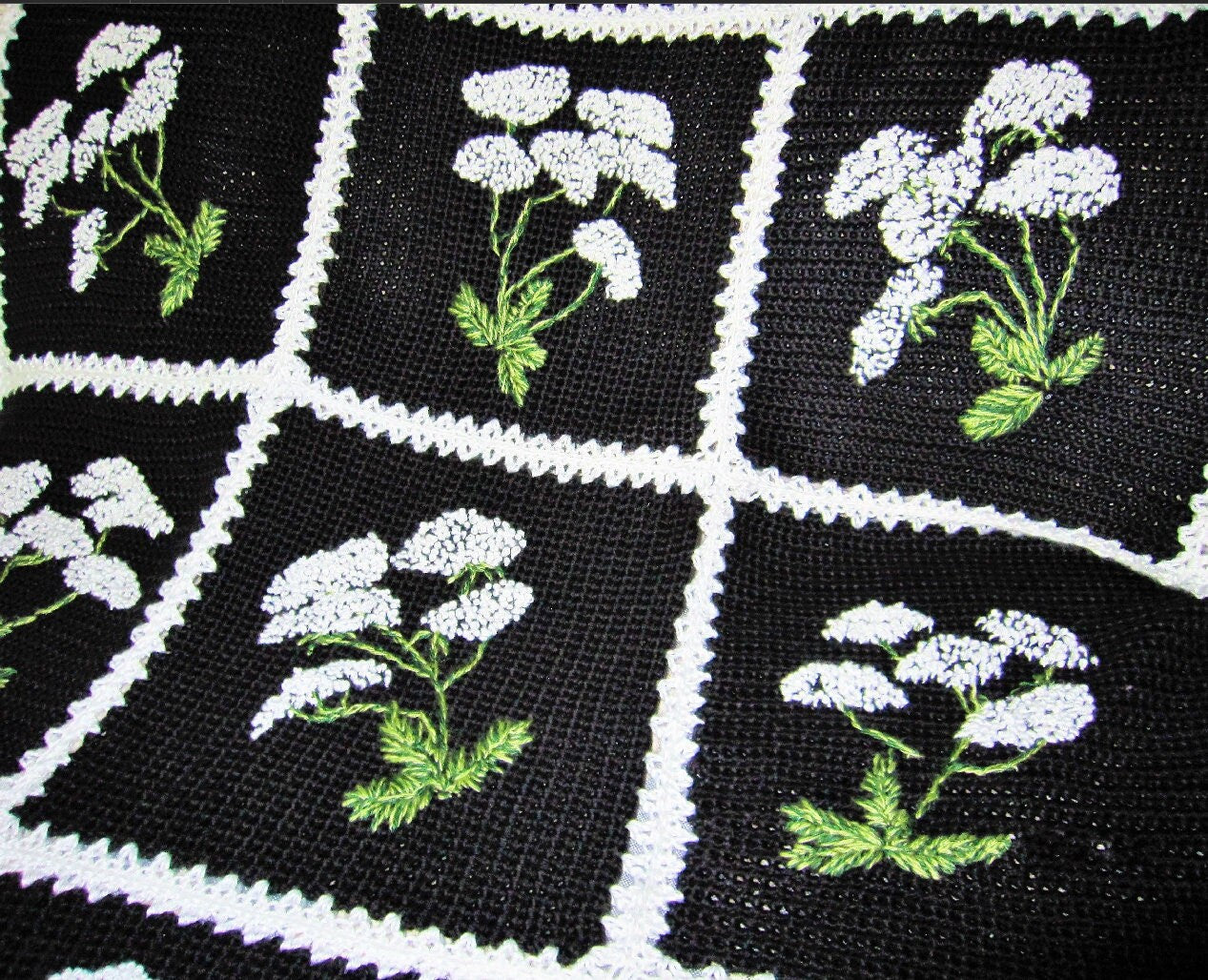 Vintage Crochet Pattern Queen Annes Lace Flower Afghan Pillow Set PDF Instant Digital Download French Knots Wildflower Squares 10 Ply