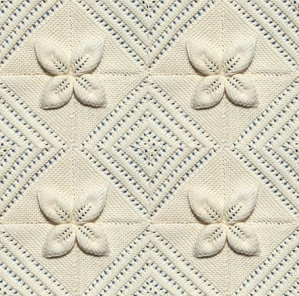 Vintage Knitting Pattern Raised Apricot Leaf Blanket Counterpane Afghan Bedspread Throw Cushion Set PDF Instant Digital Download Any Size