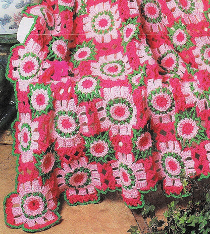 Vintage Crochet Pattern Flower Blossoms Buds Bouquet Afghan PDF Instant Digital Download Retro Floral Lacy Flower Patch Throw Blanket 10 Ply
