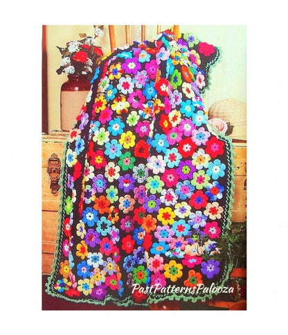 Vintage Crochet Pattern Pretty Posies Floral Afghan PDF Instant Digital Download Retro Flower Power Lapghan Scrapghan 39x53 10 Ply