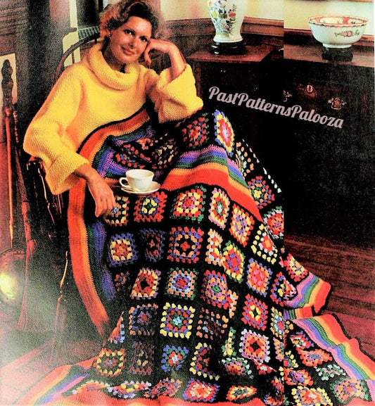 Vintage Crochet Pattern Retro Country Rainbow Classic Granny Squares Afghan PDF Instant Digital Download Scrap Yarn Blanket 64x74 10 Ply