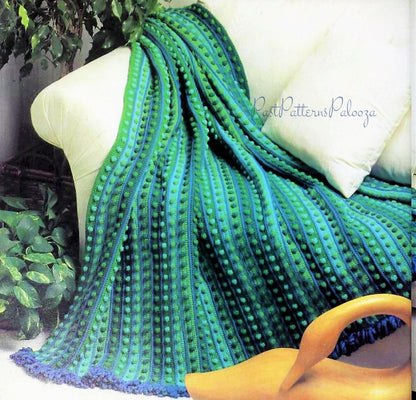 Vintage Crochet Pattern Polka Dot Clusters & Stripes Afghan PDF Instant Digital Download Loop Fringe Throw Blanket 62x65 10 Ply