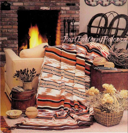 Vintage Crochet Pattern Striped Southwestern Navajo Afghan PDF Instant Digital Download Variegated Indian Throw Blanket 54x72 10 Ply