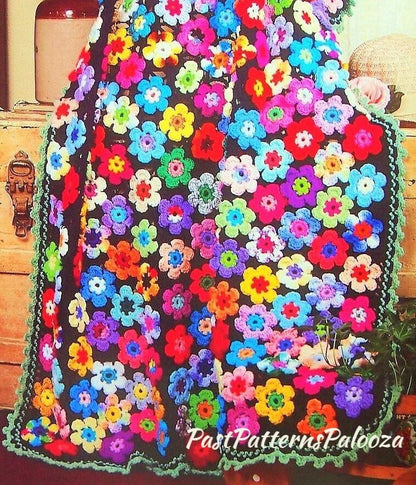 Vintage Crochet Pattern Pretty Posies Floral Afghan PDF Instant Digital Download Retro Flower Power Lapghan Scrapghan 39x53 10 Ply