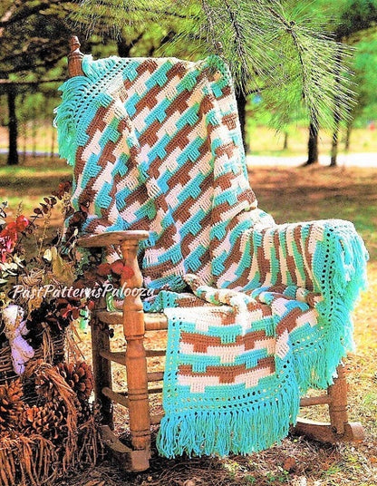 Vintage Crochet Pattern Pretty Basketweave Stitch Afghan PDF Instant Digital Download Interlocking Shapes Design Throw Blanket 46x55 10 Ply