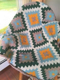 Vintage Crochet Geometric Indian Afghan Pattern PDF Instant Digital Download Retro Diamonds Indian Blanket Tunisian Stitch 51x72 10 Ply