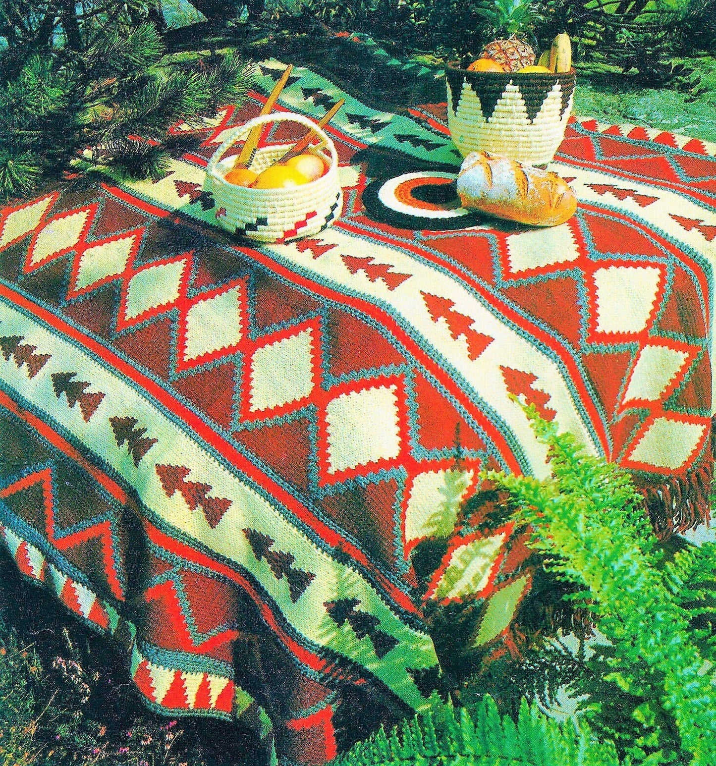 Vintage Knitting Pattern Navajo Native American Indian Blanket Afghan PDF Instant Digital Download Southwestern Aztec Diamonds Design 10 Ply