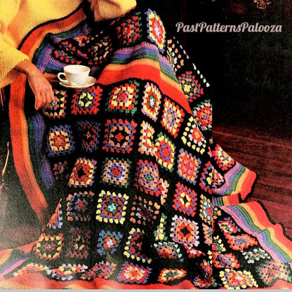 Vintage Crochet Pattern Retro Country Rainbow Classic Granny Squares Afghan PDF Instant Digital Download Scrap Yarn Blanket 64x74 10 Ply