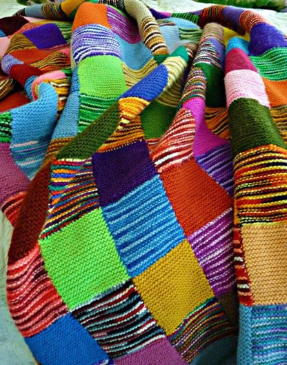 Vintage Knitting Pattern Large Patchwork Squares Sampler Afghan Blanket and Cushion PDF Instant Digital Download DK 8 Ply