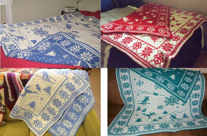 Vintage Knitting Pattern Winter Wonderland Scene Afghan PDF Instant Digital Download Reversible Double-Knit Blanket 10 Ply