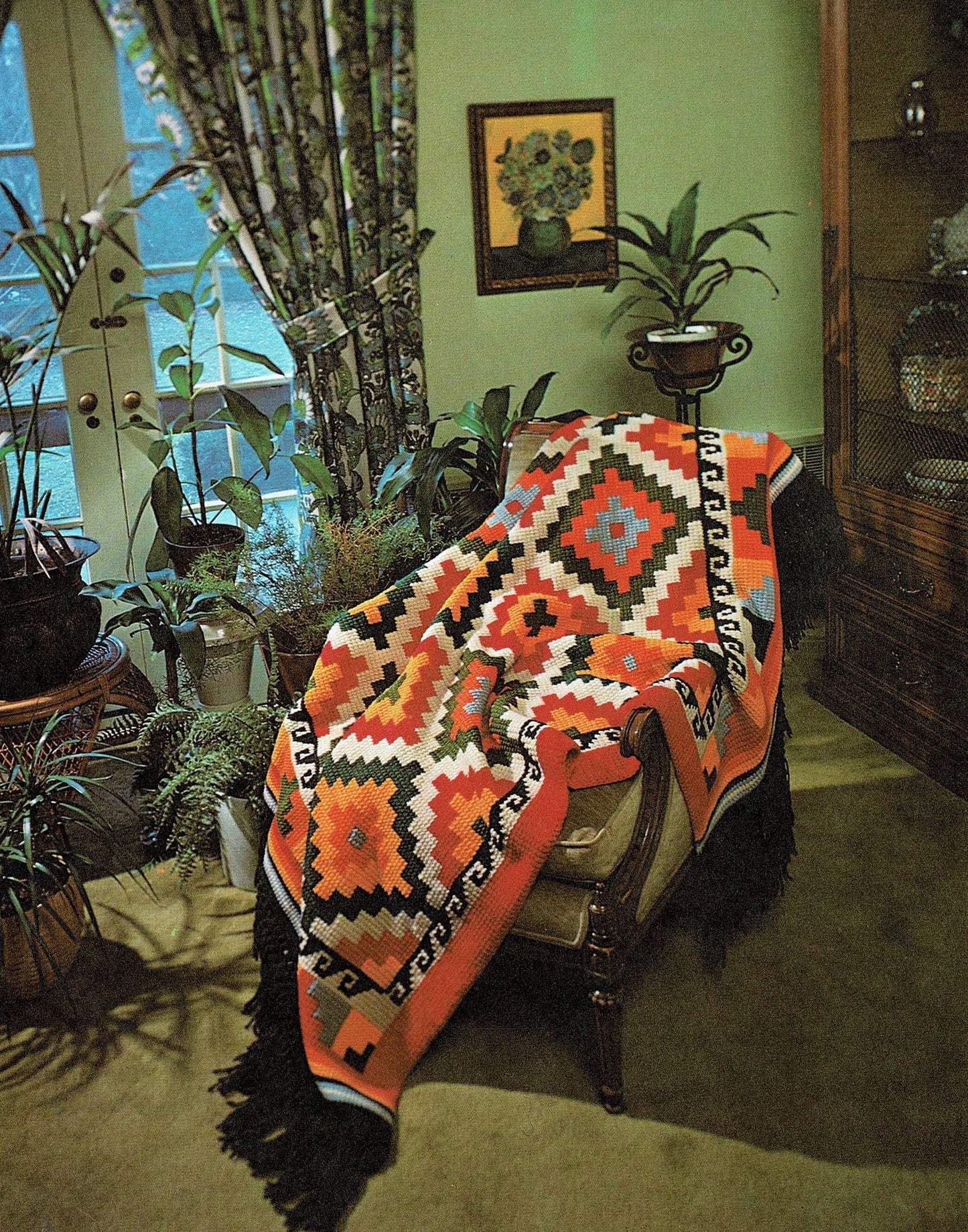 Vintage Crochet Geometric Indian Afghan Pattern PDF Instant Digital Download Retro Diamonds Indian Blanket Tunisian Stitch 51x72 10 Ply