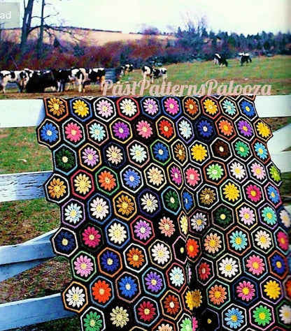 Vintage Crochet Pattern Daisy Flower Hexagon Afghan She Loves Me She Loves Me Not c. 1978 PDF Instant Digital Download Granny Square 10 Ply