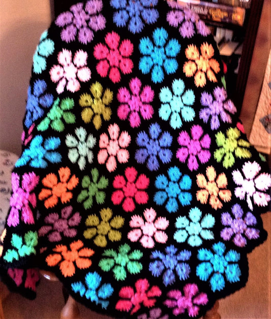 Vintage Crochet Pattern Stained Glass Flowers Afghan PDF Instant Digital Download Pretty Bright Colors Scrapghan 50x76 10 Ply