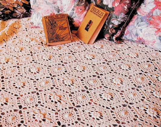 Vintage Crochet Pattern Popcorn Flower Hexagon & Squares Bedspread Afghan PDF Instant Digital Download Twin - King Size 4 Ply