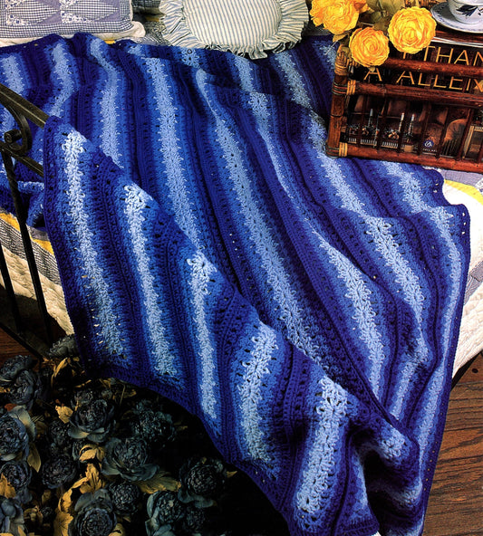 Vintage Crochet Mile a Minute Afghan Pattern Blue Mountain Slopes Stripes PDF Instant Digital Download  Blue Hues Design 48x67