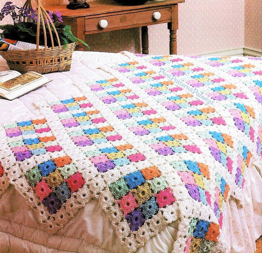 Vintage Crochet Pattern Mini Medallions Afghan PDF Instant Digital Download Mosaic Pastel Granny Squares Throw Blanket 48x78 10 Ply