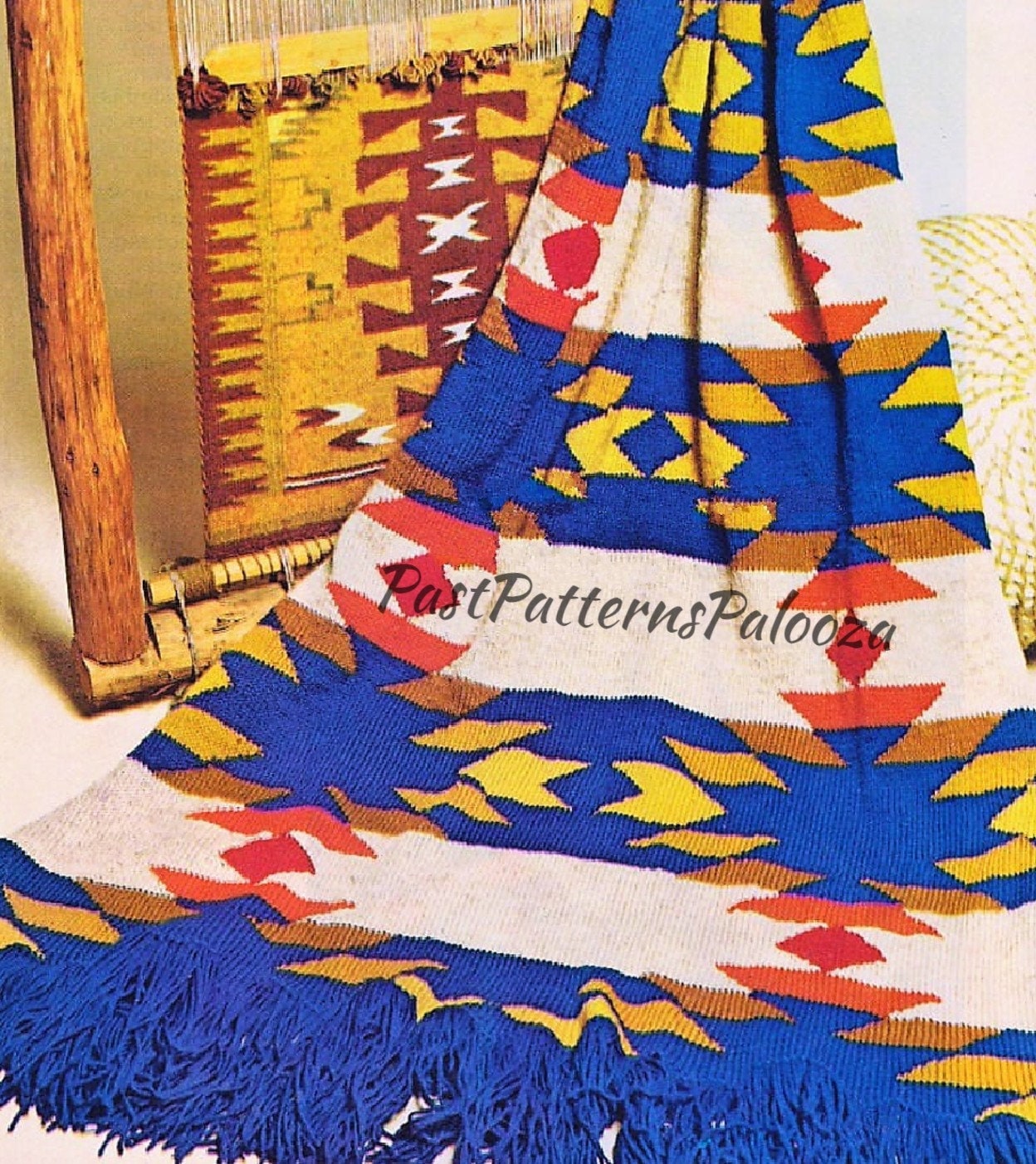 Vintage Knitting Pattern Navajo Afghan Blanket PDF Instant Digital Download Southwestern Aztec American Indian Indigenous Design 1970 10 Ply