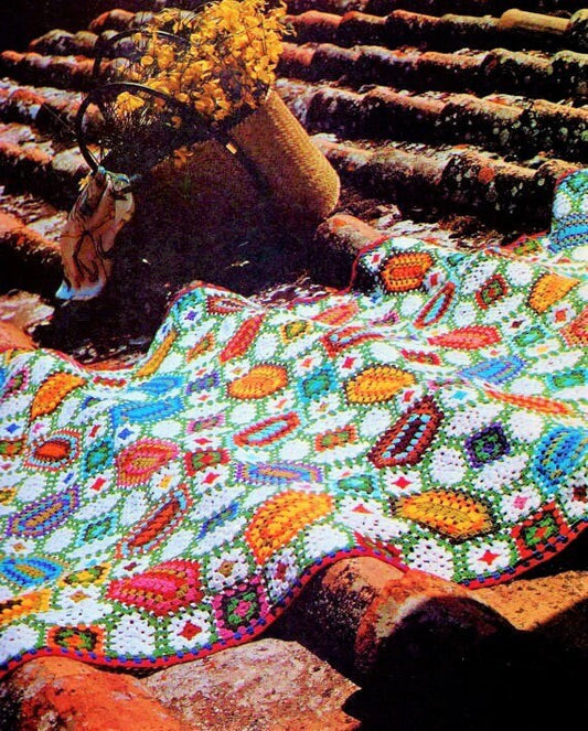 Vintage Crochet Pattern Crazy Mosaic Granny Square Afghan PDF Instant Digital Download Geometric Shapes Throw Blanket 5 Ply Retro 1978