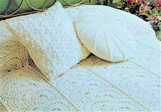Vintage Crochet Pattern Terrific Trio Fan Panel Bedspread Afghan Bobble Stitch Throw Cushion Set PDF Instant Digital Download 8 Ply