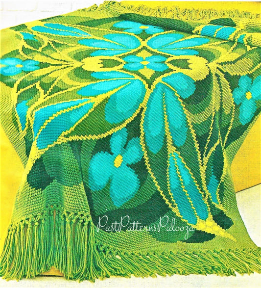 Vintage Crochet Pattern Butterfly Wing Afghan PDF Instant Digital Download Boho Mod Flower Design Tunisian Stitch 49x63 10 Ply