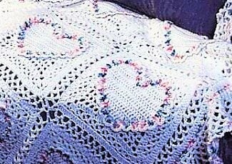 Vintage Crochet Pattern Puff Heart Squares Afghan PDF Instant Digital Download Chains & Ruffles Romantic Throw Blanket Variegated 10 Ply