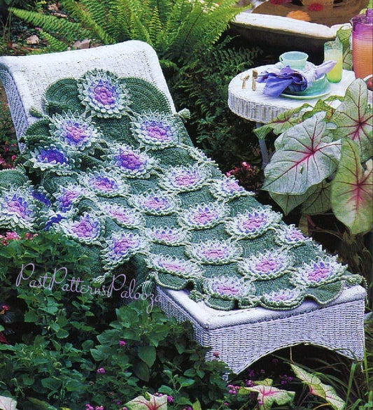 Vintage Crochet Pattern Beautiful Waterlilies Afghan PDF Instant Digital Download Lily Pad Flower Motif Squares Throw Blanket 37x46 5 Ply