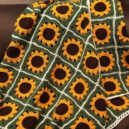 Crochet Sunflower Motif Afghan Pattern PDF Instant Digital Download Vintage Sunflowers Afghan Blanket 42x54 10 Ply