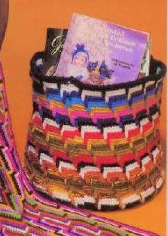 Vintage Crochet Pattern Lightning Bolt Zig Zag Afghan and Tote Bin PDF Instant Digital Download 70x97