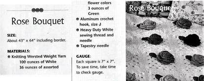 Vintage Crochet Pattern Bouquet of Roses Afghan PDF Instant Digital Download Beautiful Pop Out Flowers Granny Squares Blanket 43x64 10 Ply