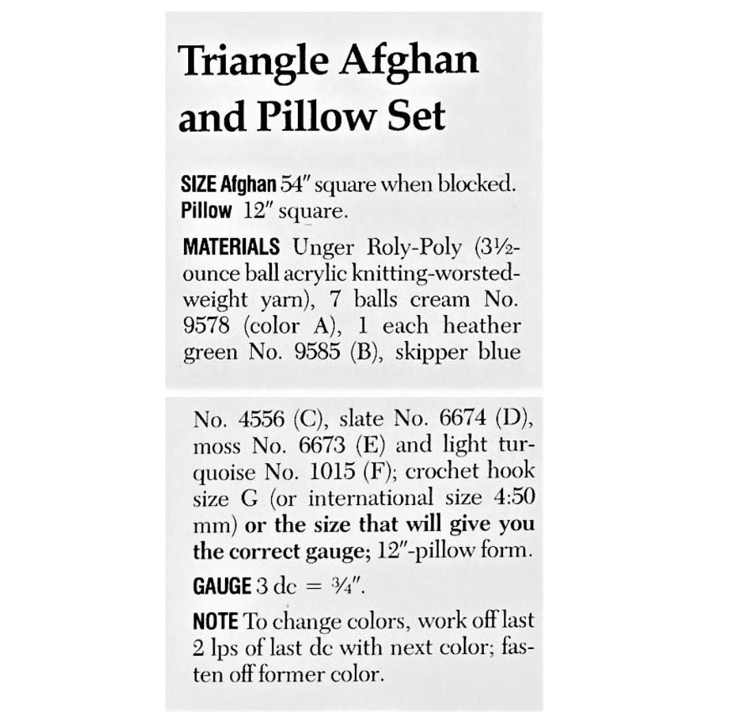 Vintage Crochet Pattern Striped Triangles Square Afghan Blanket and Pillow Set PDF Instant Digital Download 54" 10 Ply