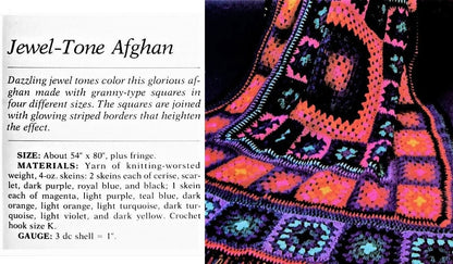 Vintage Crochet Pattern Jewel Tones Granny Squares Afghan PDF Instant Digital Download Boho Hippie Groovy Grannies Blanket 10 Ply