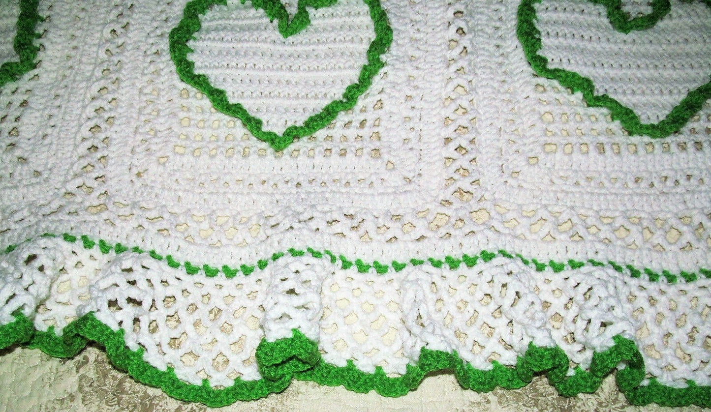 Vintage Crochet Pattern Puff Heart Squares Afghan PDF Instant Digital Download Chains & Ruffles Romantic Throw Blanket Variegated 10 Ply