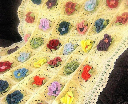 Vintage Crochet Pattern Pansy Patch Beautiful Pansies Flower Afghan PDF Instant Digital Download Retro Granny Square Pansies 48x69
