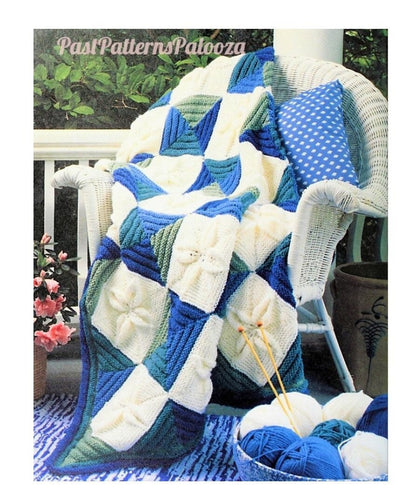 Vintage Knitting Pattern Raised Leaf Squares Motif Afghan PDF Instant Digital Download Pretty Cosy Throw Blanket 48x59 10 Ply