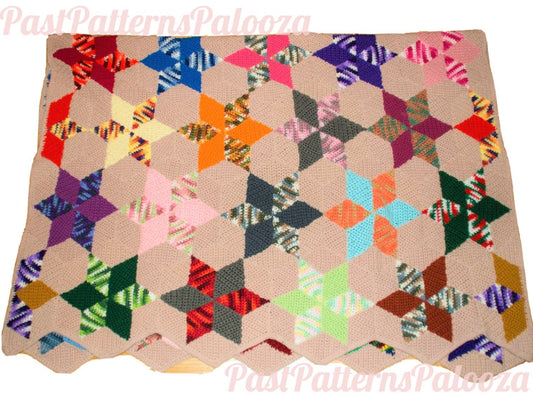 Vintage Crochet Pattern Star Quilt Patchwork Bedspread Afghan PDF Instant Digital Download Beautiful Diamond Hexagon Bed Cover 10 Ply