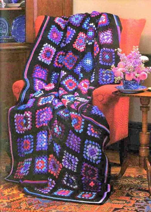 Vintage Crochet Pattern Bright Squares Traditional Granny Square Afghan PDF Instant Digital Download Retro Scrapghan Blanket 60x78 10 Ply