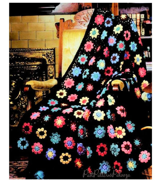 Vintage Crochet Pattern Mixed Granny Flower Squares Afghan PDF Instant Digital Download Pretty Floral Motif Scrap Yarn Blanket 10 Ply